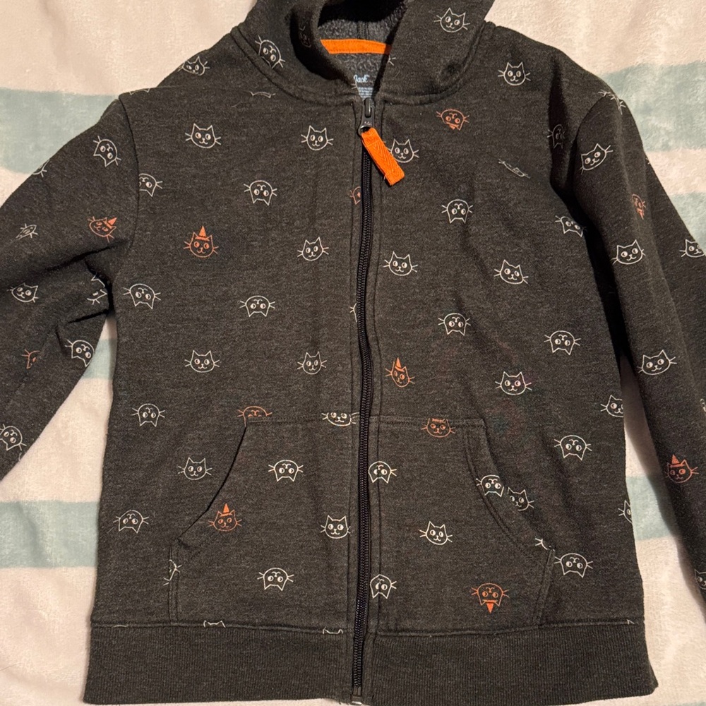 Cat & Jack Dark Gray Zip-Up Sweater with Cat Print - Picture 3 of 7